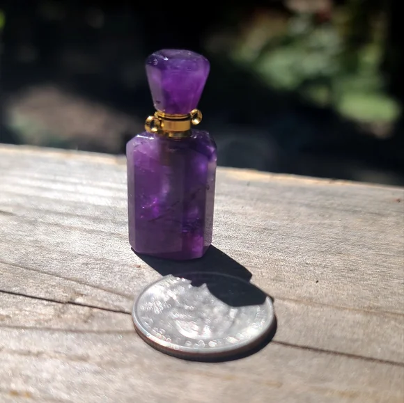 Amethyst deep purple 💜 gemstone crystal bottle pendant #AW2 - Picture 6 of 7